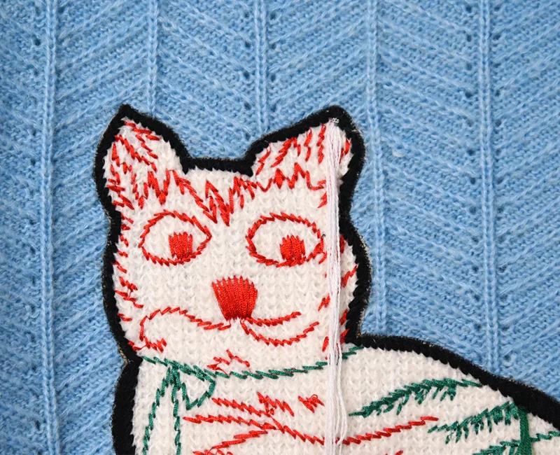 Autumn Women High quality embroidery Sweaters Fashion cartoon cat tassels pullover sweater tops C612
