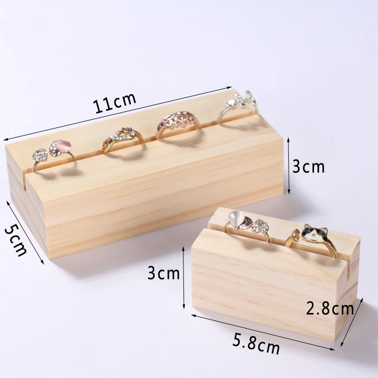 

Solid Wood 1 Piece Small/lager Ring Jewelry Storage Display Stand Earrings Card Slot Holder Shelf Label Organizer Showcase