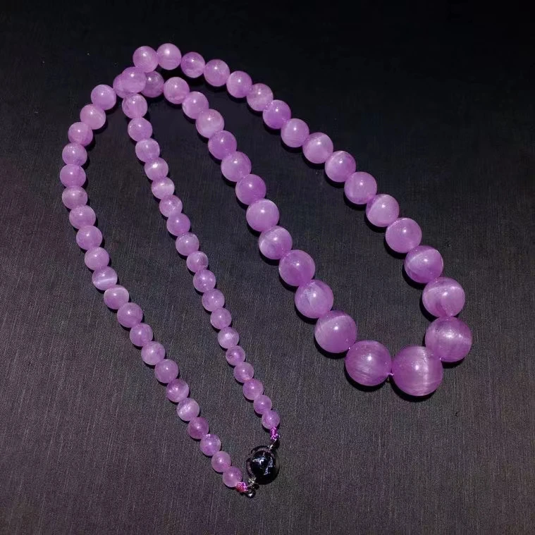 

Natural Purple Kunzite Cat Eye Pendant Necklace Round Beads 5.1x13.3mm Purple Kunzite Bracelet Chain AAAAA