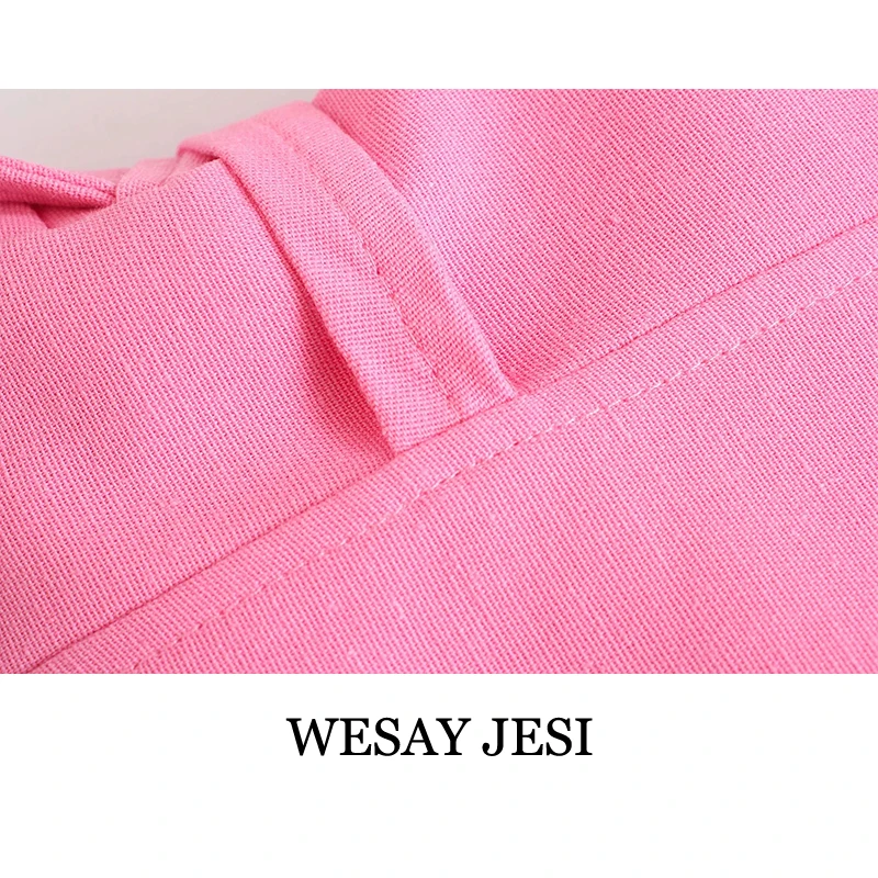 

WESAY JESI Women 2021 Fashion With Belt Double Breasted Linen Mini Dress Vintage Short Sleeve Flap Pockets Female Dresses Mujer