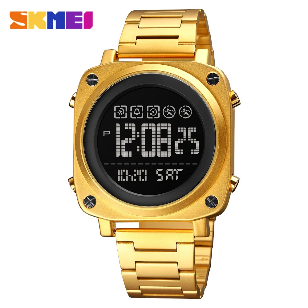 

SKMEI New Fashion Square Watch Multifunctional Led Electronic Watches Casual All Metal Digital Wristwatches Sport Waterproof