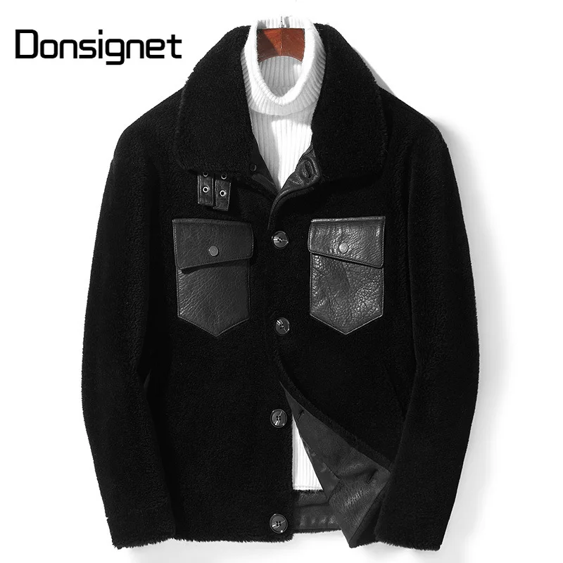 

Faux Fur Jacket Men Turn-down Collar Short Slim Sheep Shearing Jacket Men Winter New Wool Fur Leather Jacket for Men