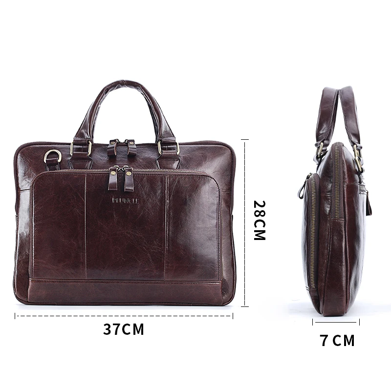 

Retro Portfolio Cow Leather Briefcases Fashion Slim Business Messenger Crossbody Shoulder 14" Laptop Bag For Men Fit A4 Files