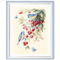 clear stock tits and cherry cross stitch package 18ct 14ct light yellow cloth cotton thread embroidery handmade needlework