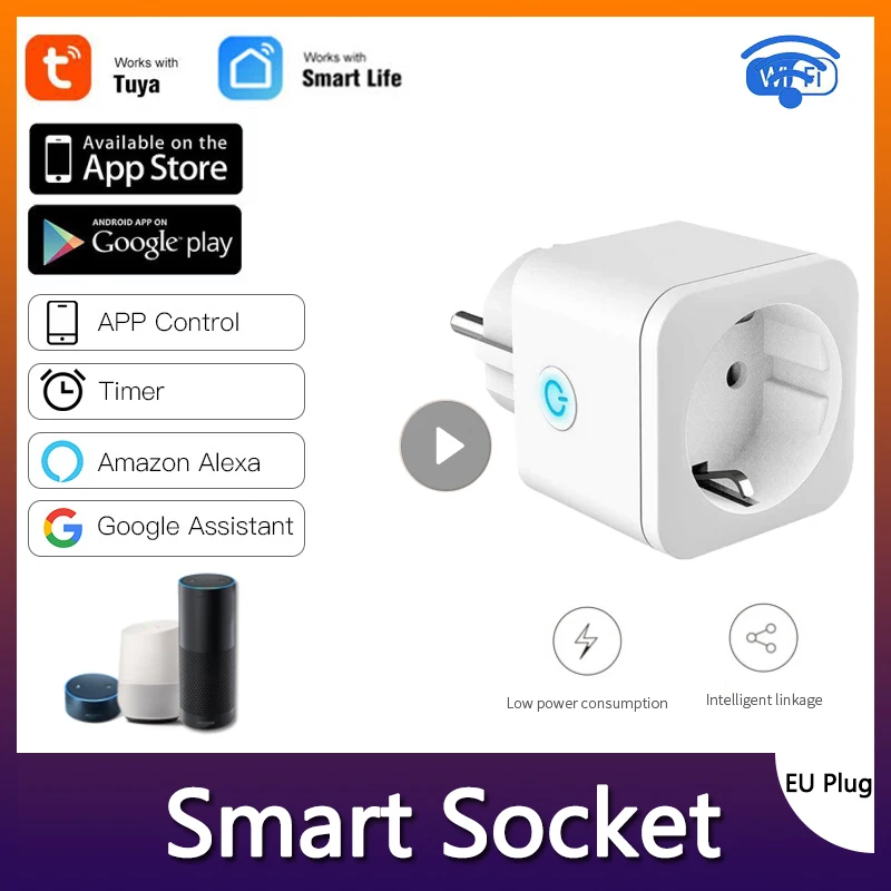 

Умный Wi-Fi адаптер с евровилкой, 16 А, работает с Alexa Google Home