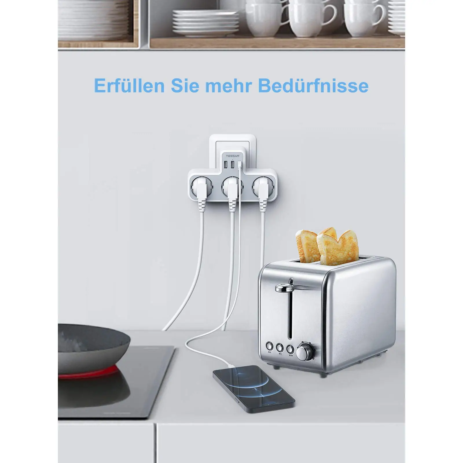 

TESSAN EU Wall Plug Socket with 6 in 1 3 AC Outlets and 3 USB Charging Ports 110-250V Power Strip Overload Protection for Office