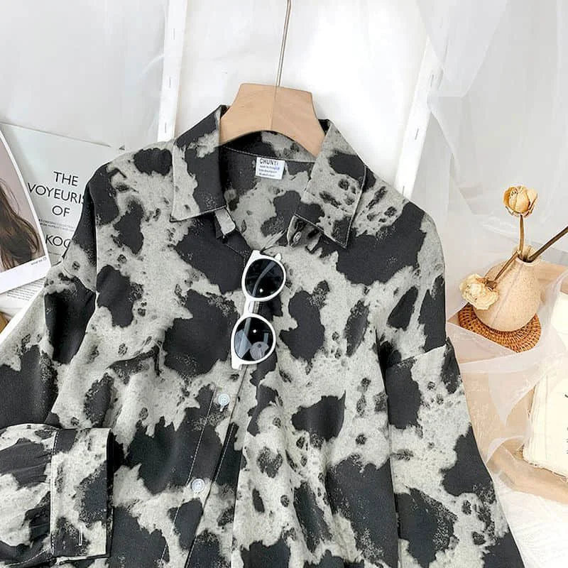 Женская свободная рубашка с леопардовым принтом длинным рукавом - купить по