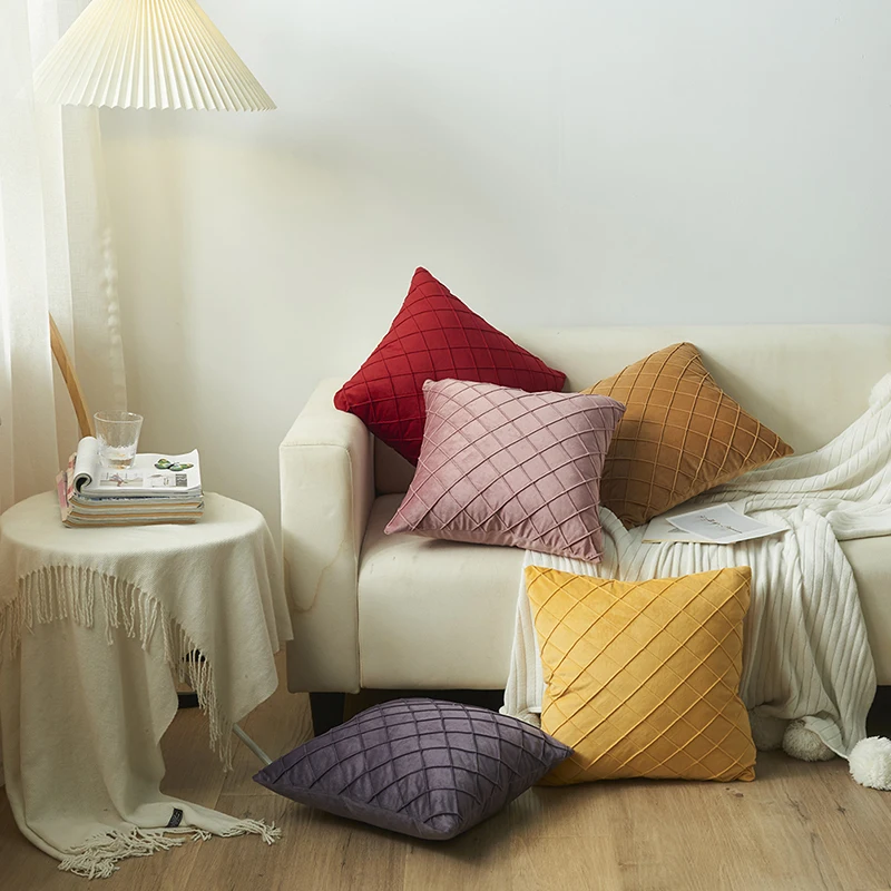 

Embroidered Diamond Pillowcases Home Sofa Grid Cushion Case Plaid Pattern Elegant Cushion Covers