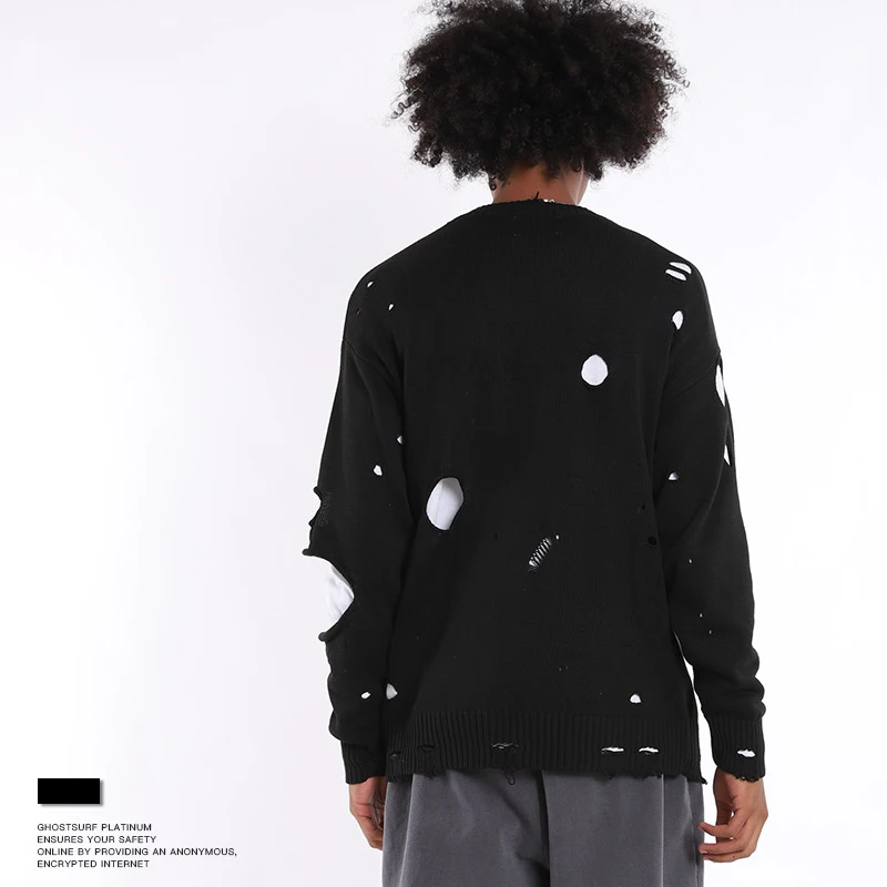 Мужские свитера в стиле хип-хоп уличная одежда Ретро стиль Рваные дыры Harajuku