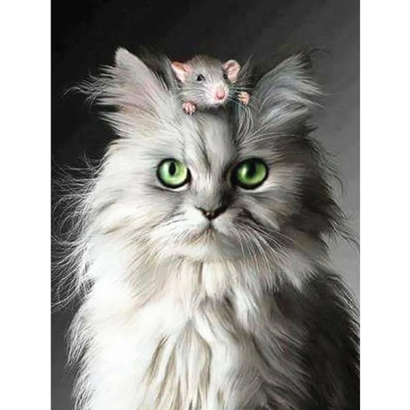 Полный круглая роспись из бриллиантов Кот и Мышь животных 5d алмазная вышивка