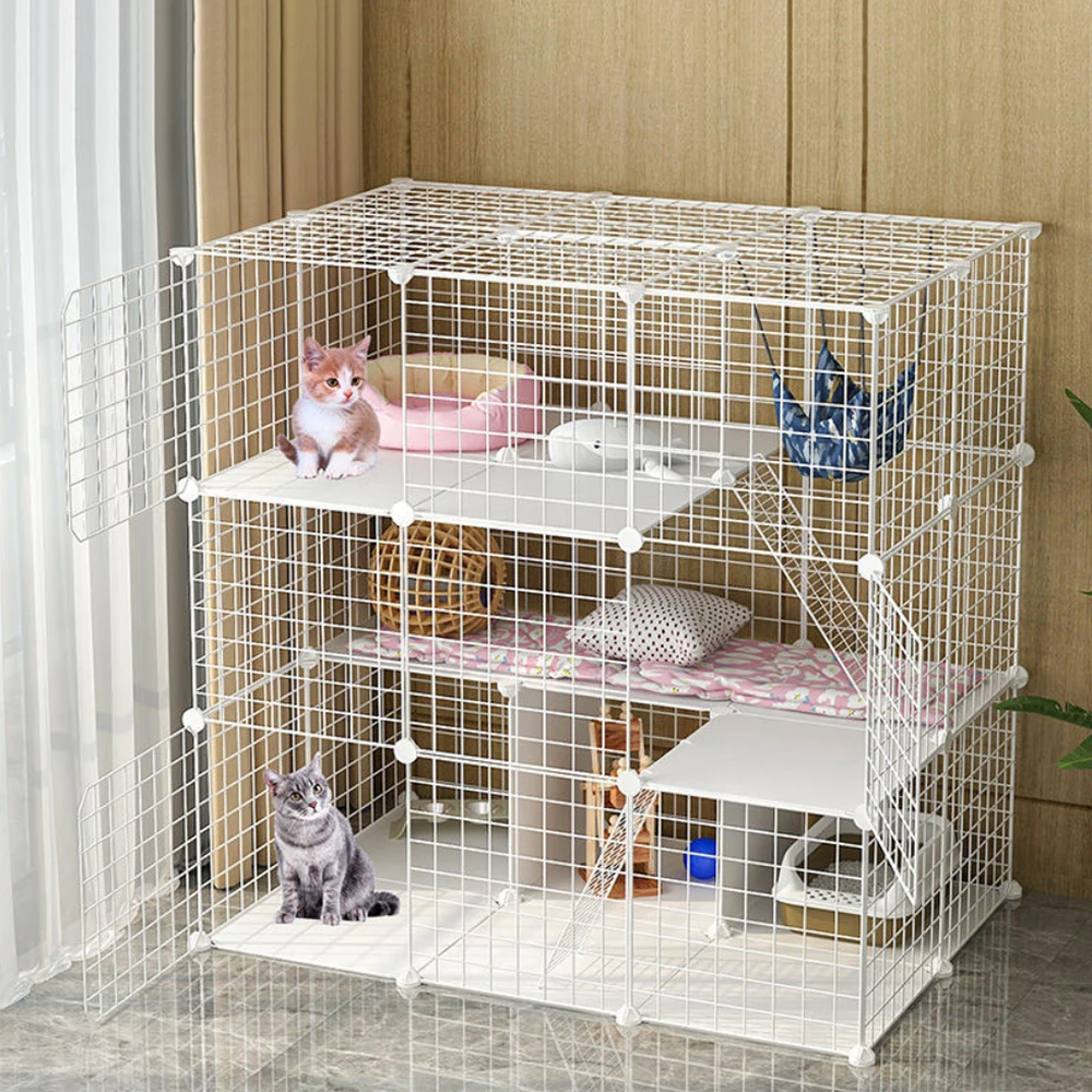 

Pets villa Cat House Iron Fence Playpen Indoor Sleeping Bed Exercise Living Room Foldable DIY Kitten Cats Cage Pets villa Large