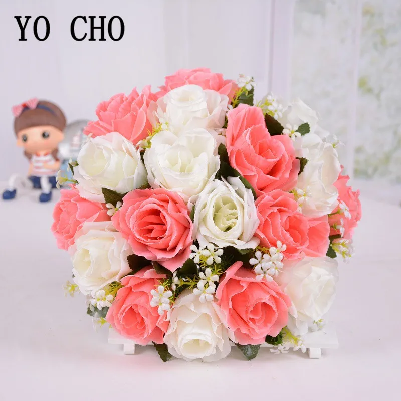 

YO CHO 18 голов/букет, корейские розы, искусственные цветы, маленький букет, для дома, украшение свадебного стола, шелковые искусственные цветы роз