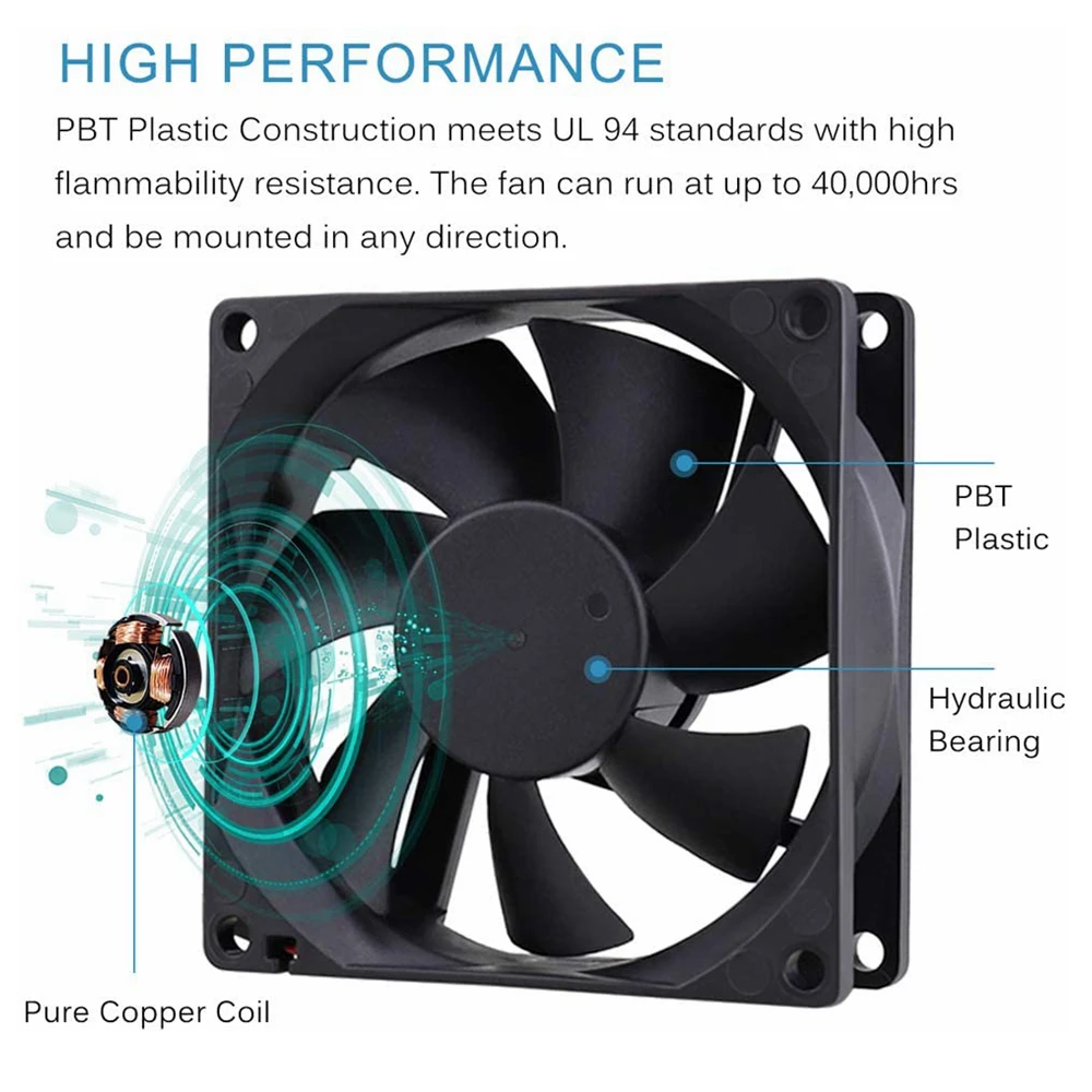Aokin 80x80x25mm DC 5V 12V 24V Бесщеточный вентилятор охлаждения 2-Pin Высокая