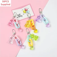 50pcs trendy sweet crystal bear girl heart keychains cute pendant for bag backpack car keyring for women key chains charms gifts