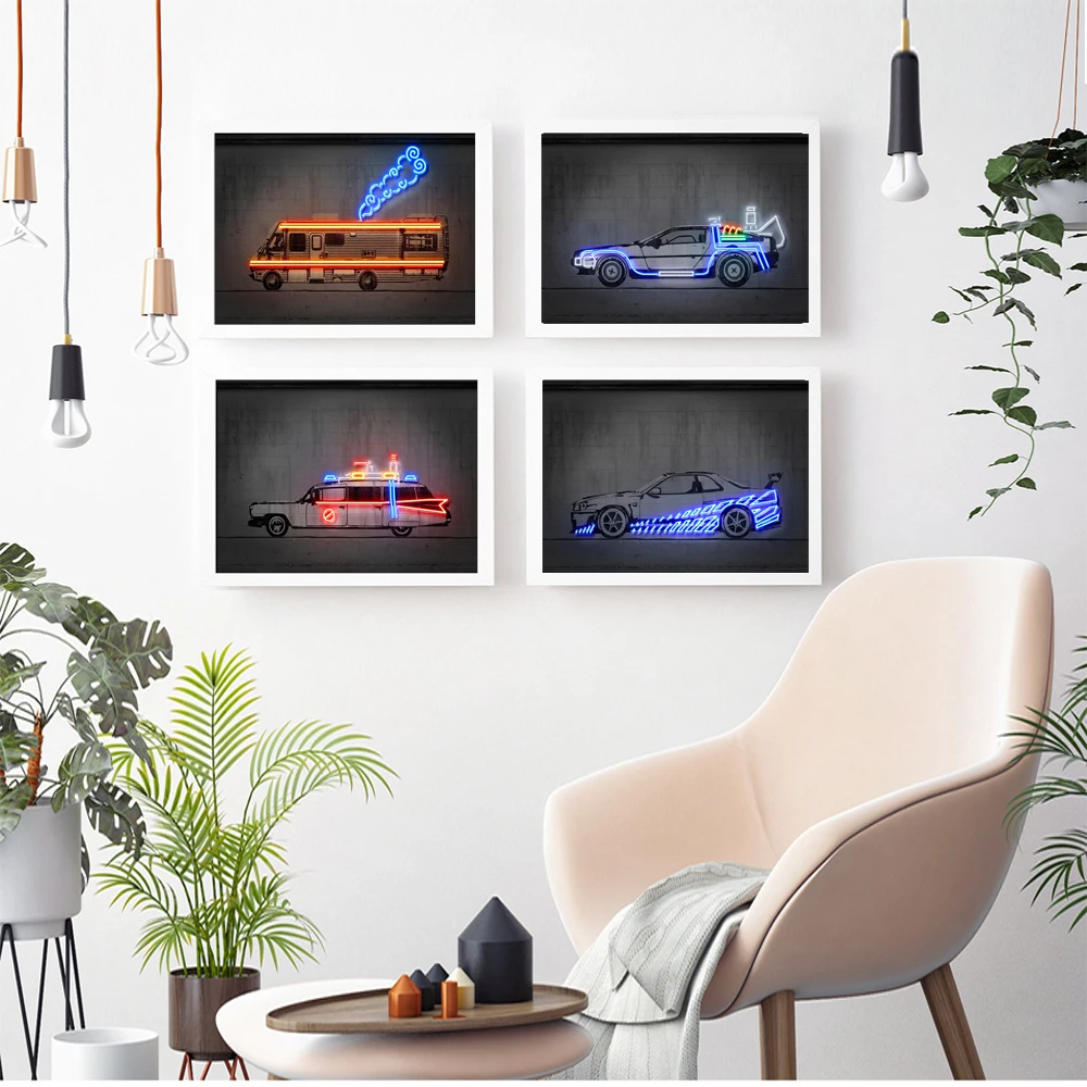 

Настенные неоновые картинки абстрактные картины на холсте, уличные знаки, граффити, постеры для автомобиля, быстрое и разъяренное украшени...