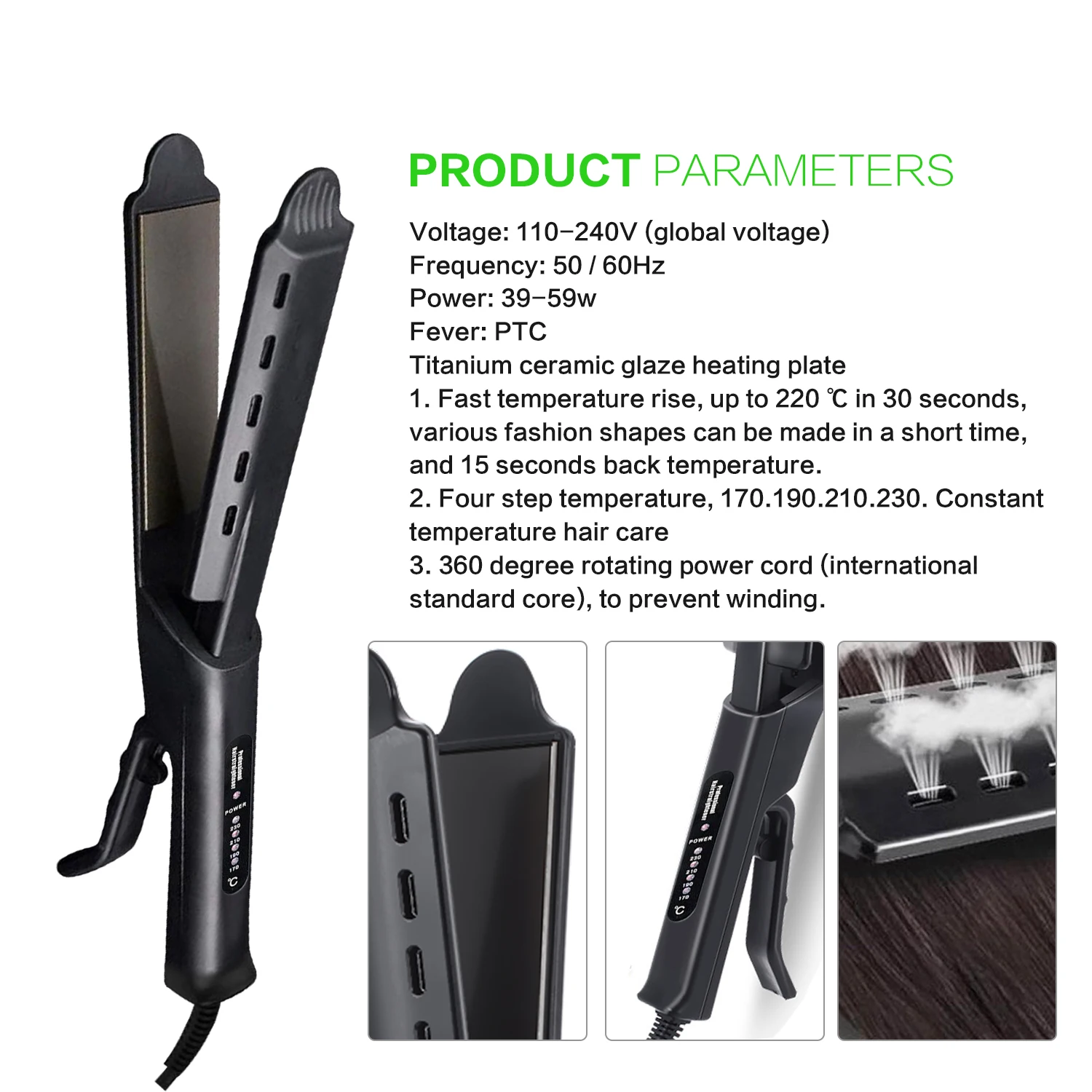 

New arrival Hair Straightener Four-gear temperature adjust Ceramic Tourmaline Ionic Flat Iron For Women Straight hair splint