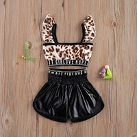 toddler baby girl clothes summer childrens leopard print sleeveless ruffle shoulder vest lettering belt stretch shorts