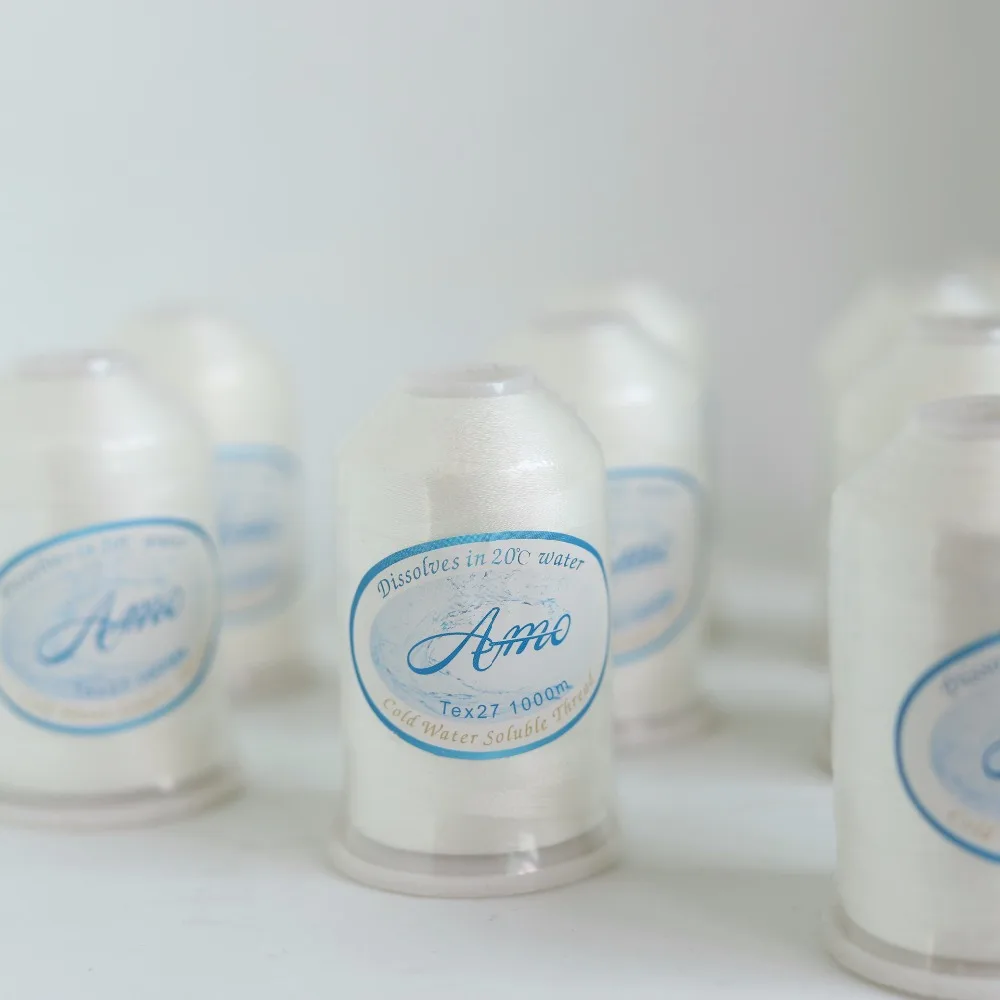 Мм 1000 м длинная НЕОБРАБОТАННАЯ белая Водорастворимая швейная нить 20C смываемая