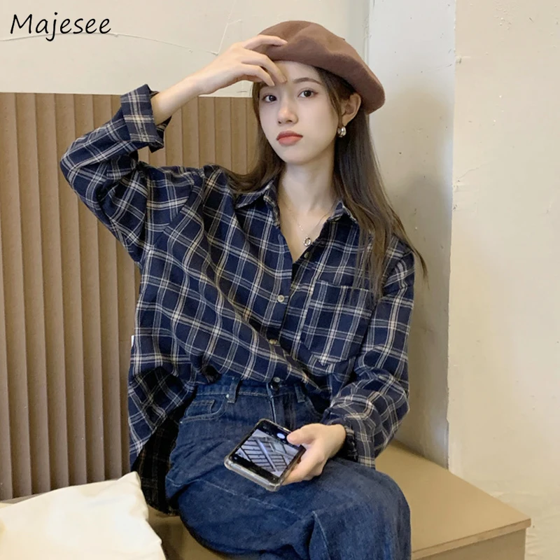 

Shirts Women Design Plaid Classic Long Sleeve Vintage Casual Tops Street Wear College Loose Couple Tender Harajuku Temperament