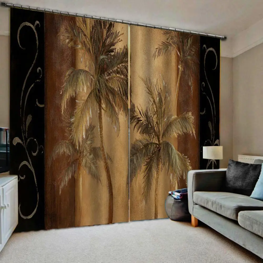Шторы с 3D рисунком кокосового дерева затемняющие шторы для гостиной спальни