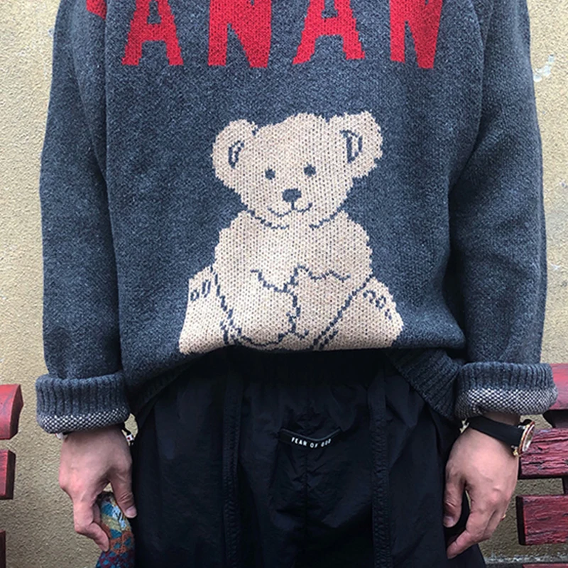 Зеленый серый женский пуловер с милым медведем свитер 2020 милыми мультяшными