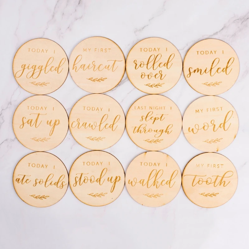Tarjetas de madera para conmemorar el nacimiento del beb&eacute;, accesorio de grabaci&oacute;n mensual, regalos para reci&eacute;n nacido, 12 Uds.-2