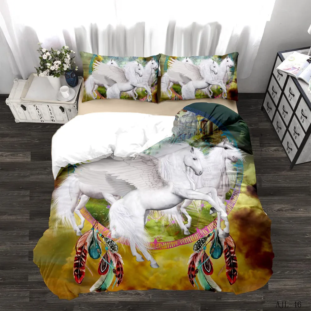 

3D Cartoon Unicorn Kids Bedding Set King Rose Floral Duvet Cover Girly Home Textiles Purple Bedclothes 3pcs Drop Ship