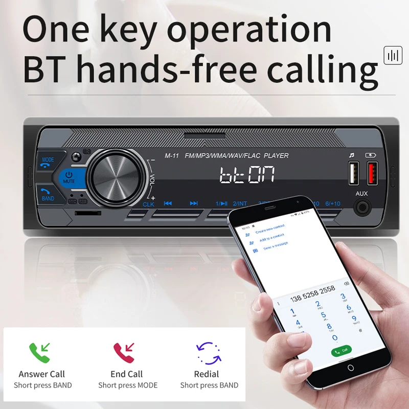 Автомагнитола 1DIN Bluetooth стерео mp3-плеер FM-приемник 60Wx4 с управлением через