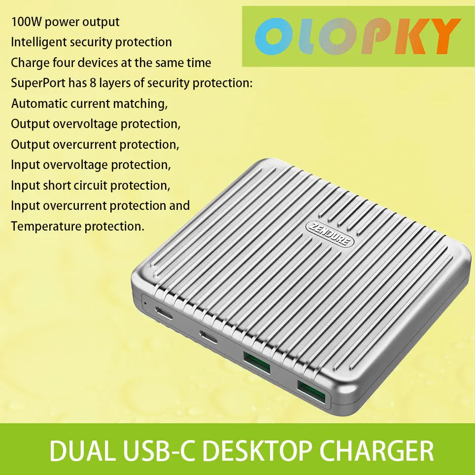 

100W USB-C wall charger, Superport 4 laptop power adapter, with 2 PD ports (100W&18W), 2 Zen+ USB ports 18W