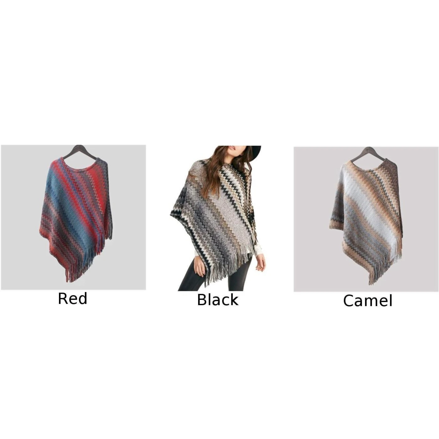 Women's Sweater Tops Round Neck Autumn Winter Wavy Strip Irregular Tassel Elegant Party Loose Shawl Cloak Ladies | Женская одежда