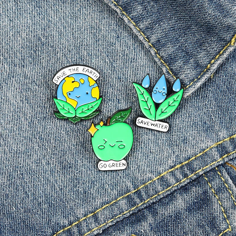 

Protect Environment Brooches Save the Earth Enamel Pins Bag Clothes Lapel Pin Badge Green Jewelry Gift for Friends Wholesale