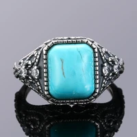 multicolor large rectangular 10 12mm turquoise ring female engagement wedding party jewelry vintage fine jewelry