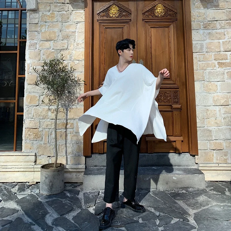 Футболка мужская оверсайз с короткими рукавами асимметричный джемпер накидкой