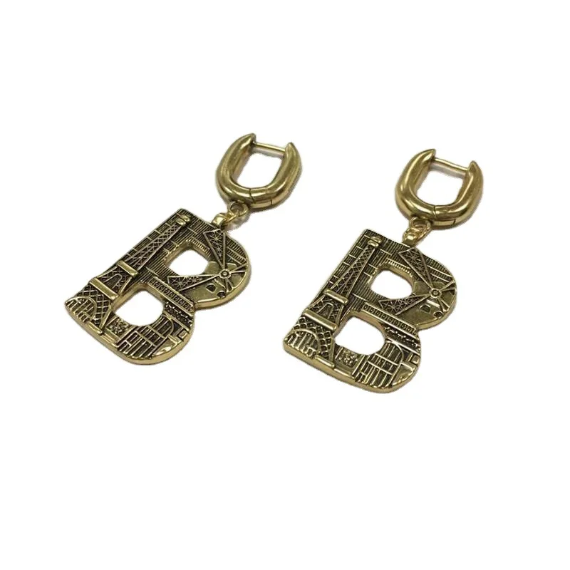 

20 years of new European and American retro Paris letter B Earrings carved with Eiffel Tower elements, fashionable and personal