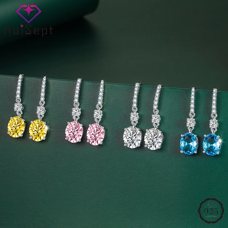 

HuiSept Elegant Earrings 925 Silver Jewelry with Zircon Gemstone Drop Earrings for Women Wedding Party Gift Ornaments Wholesale