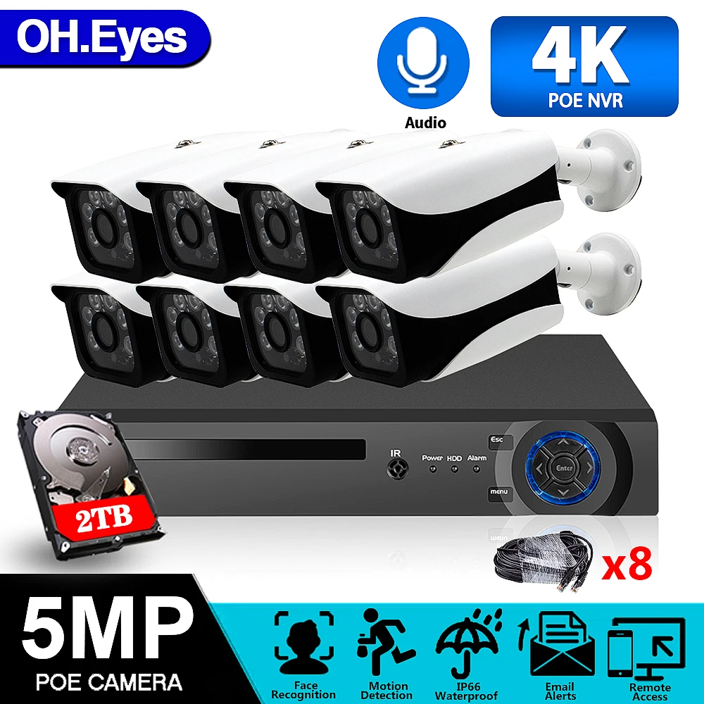 

Система видеонаблюдения H.265, наружная водонепроницаемая система наружного наблюдения с функцией распознавания лиц, 8 каналов, 5 МП, сетевой ...