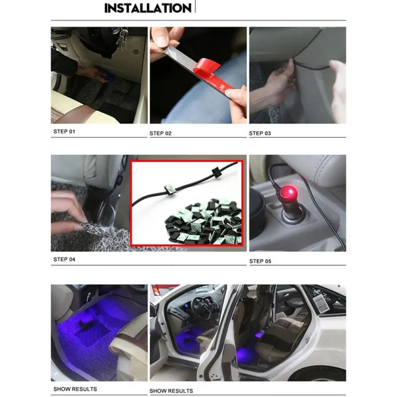 4 шт./компл. автомобильная зарядка RGB Светодиодные полосы света светодиодные