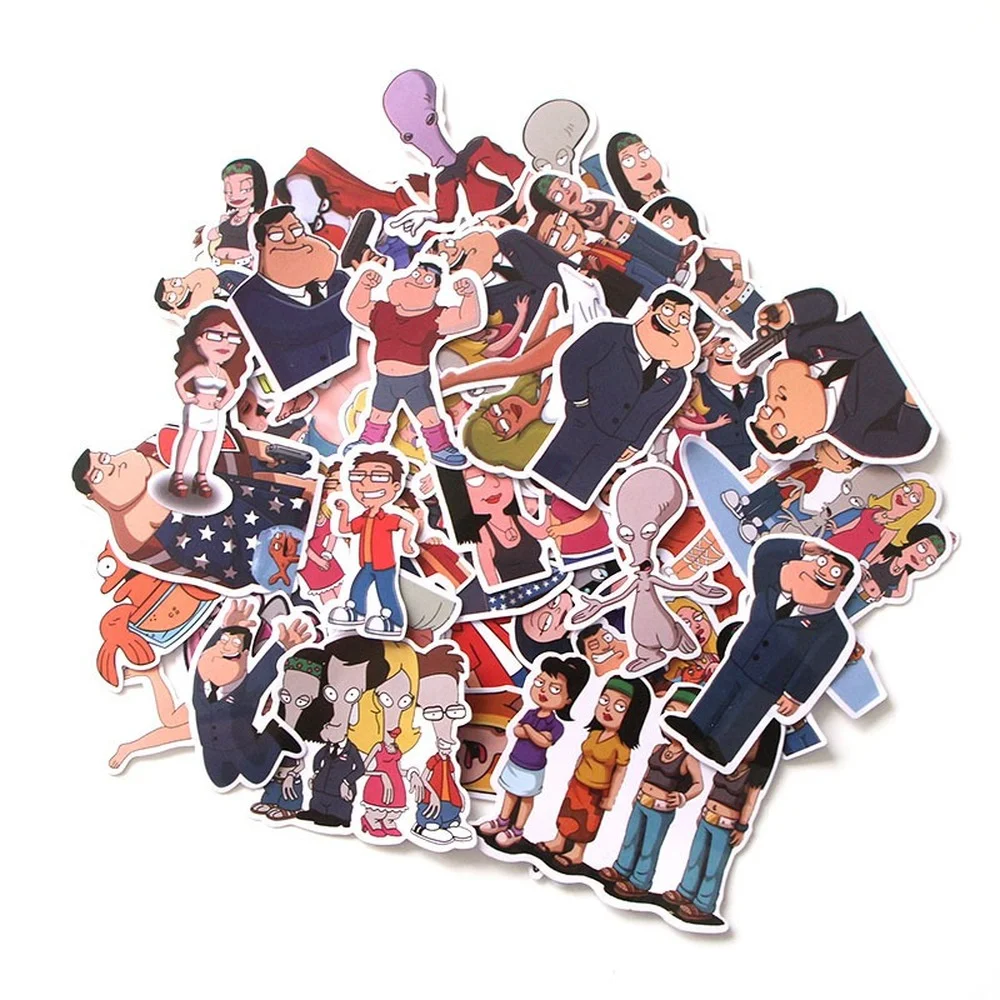 55Pcs/Pack Cartoon American Dad! Graffiti Stickers for DIY Luggage Laptop Refrigerator Motorcycle Skateboard Pegatinas Kids Toy | Игрушки и