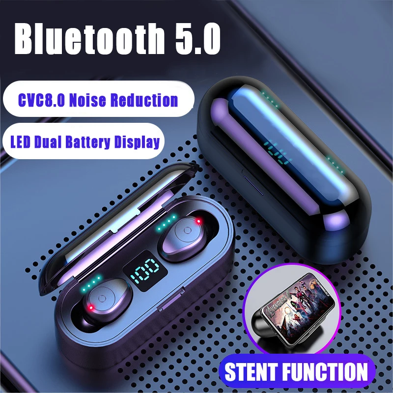 Настоящие беспроводные наушники Bluetooth V5.0 F9 TWS наушники с микрофоном светодиодный дисплей с 2000 мАч Внешний аккумулятор Спортивная гарнитура