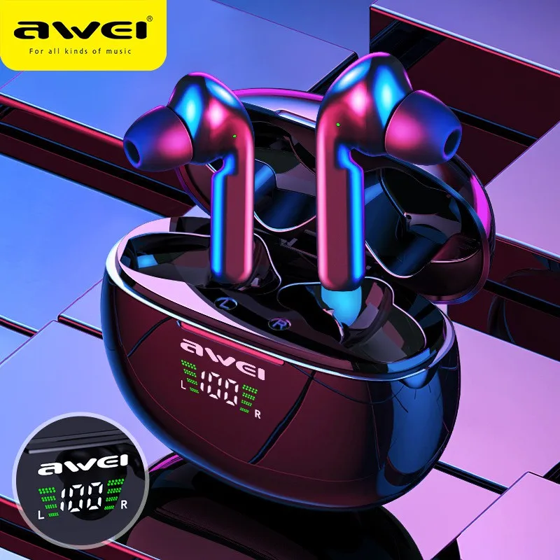 

AWEI T15P TWS Earbuds Wireless Earphone LED Display Bluetooth Headphones Touch Control Gaming Earphone Waterproof IPX5 headset