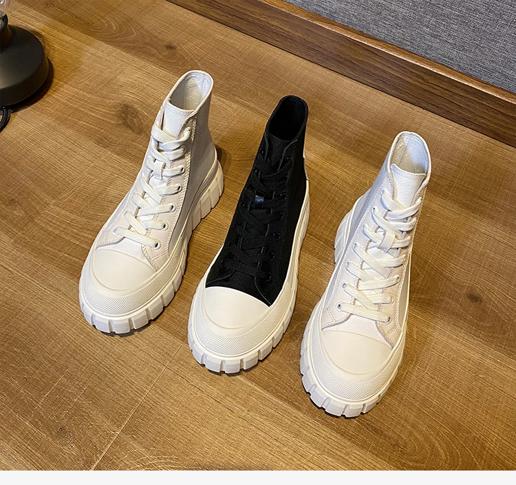 

Thick-soled Platform White Sneakers Fashion Genuine Leather Height Increasing Lace-Up Solid Sports Shoes 2021 New Arrivial Shoes