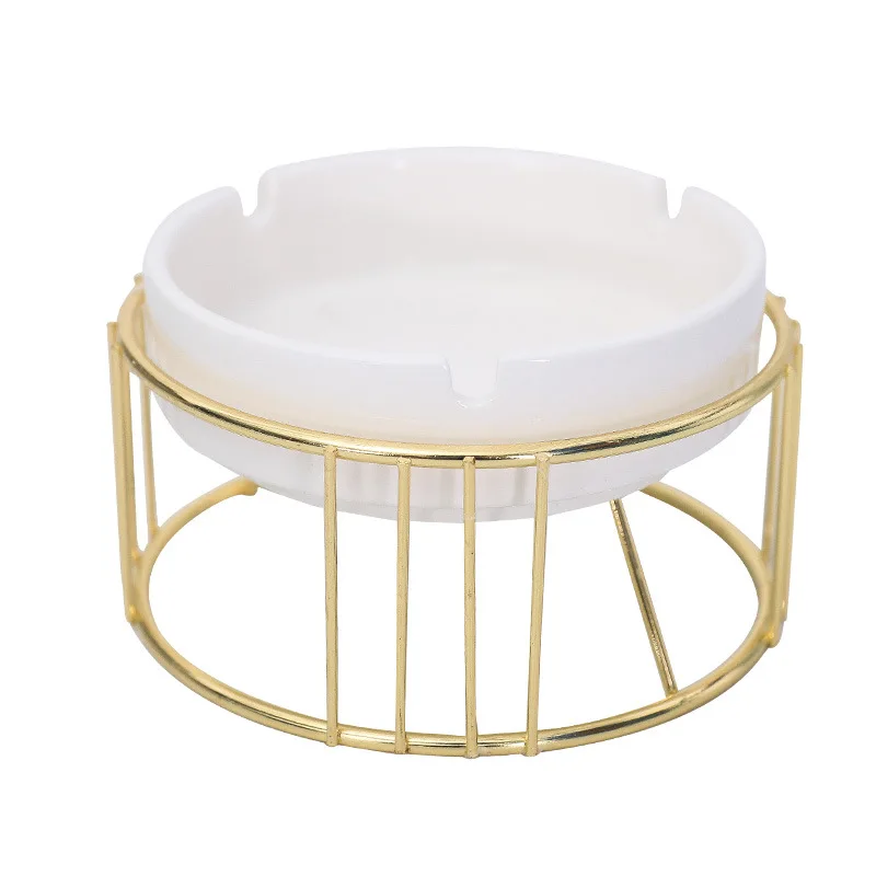 

Nordic Light Luxury Style Creative Iron Ceramic Ashtray Living Room Household Anti Fly Ash Office Desktop Ornaments