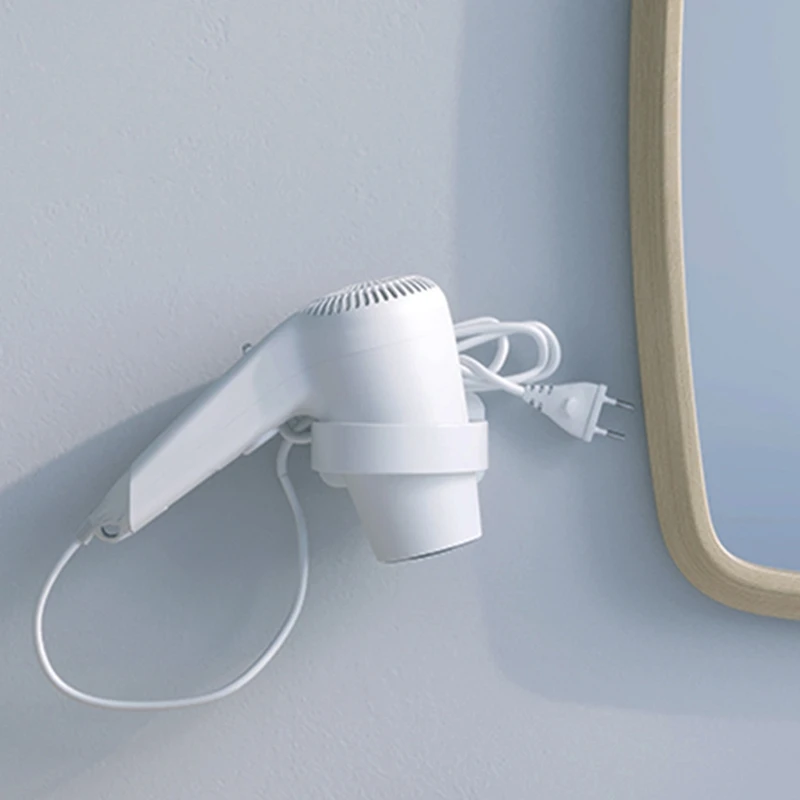 

28EB Hair Dryer Holder Wall Mounted Hair Tools Rack Self-Adhesive Bathroom Storage ABS Plastic No Pounching Shelf White/Black