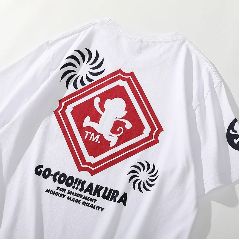 

Aolamegs Summer Tshirt Men Japanese T-shirt Short Sleeve Casual Tees Shirts Couple Hip Hop Harajuku Streetwear Monkey Print Tops