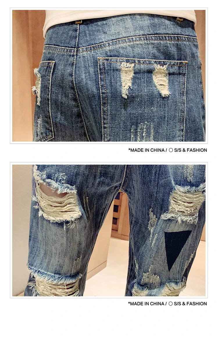 YASUGUOJI Модные Узкие рваные джинсы для мужчин, рваные мужские джинсы рок уличная Мужская s патч джинсы мужские джинсовые брюки