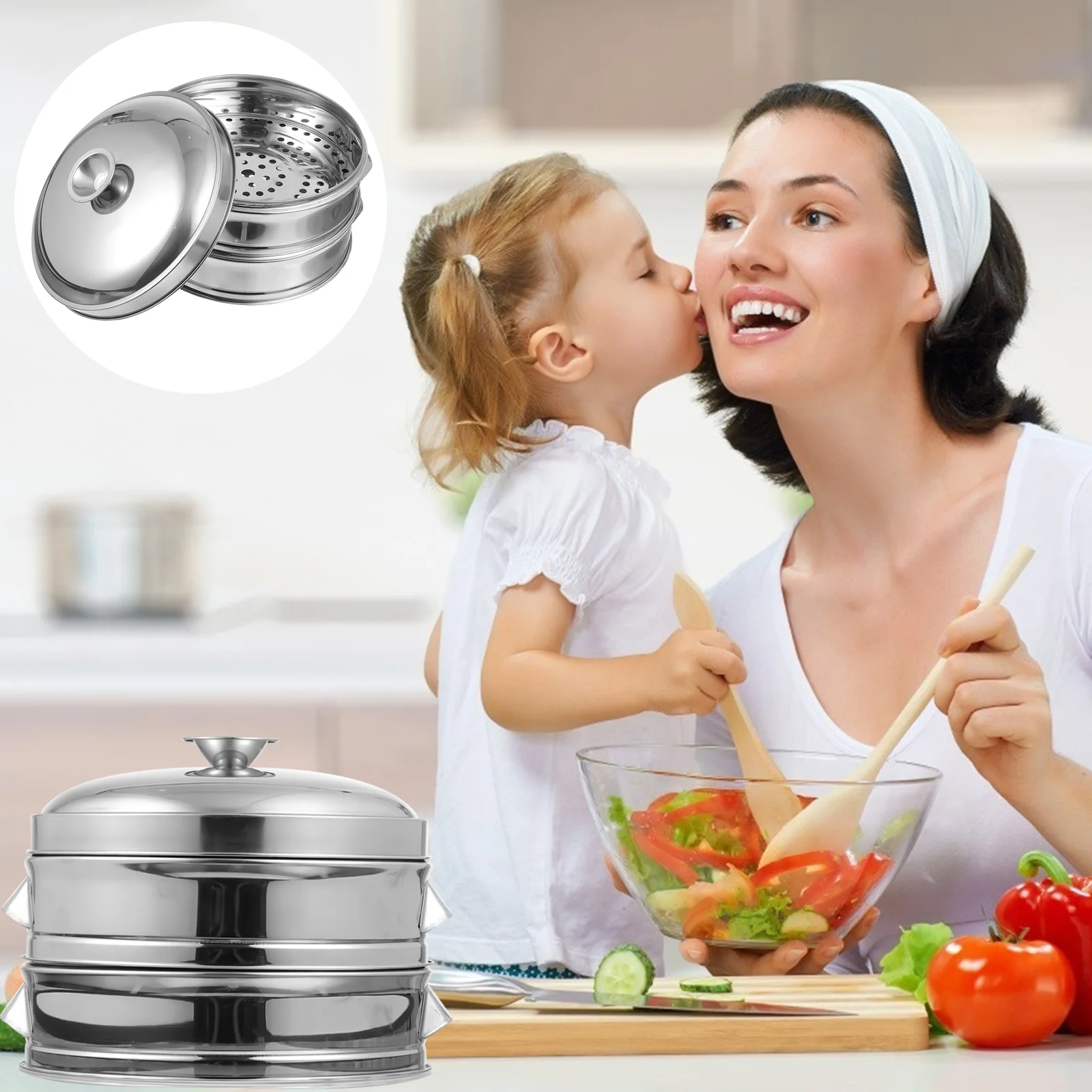 

1 Set 24cm Steamer Baskets Stainless Steel Food Kitchen Steamer with Lid