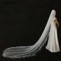 janevini 2020 elegant cathedral long wedding veils with comb one layer pearls tulle bridal veil feather wedding hair accessories