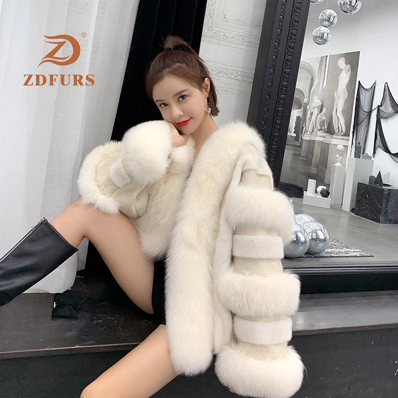 ZDFURS* женский норковый мех с лисьим мехом, пальто, зимняя женская мода jexxi высокое качество, смешанный мех норки, роскошный мех
