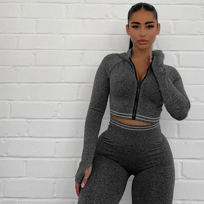 

Spring Fashion Fitness Two Piece Sets Women Outfits Hoodies Top+Stretch Skinny Leggings Matching Lady Casual Sports Streetwear