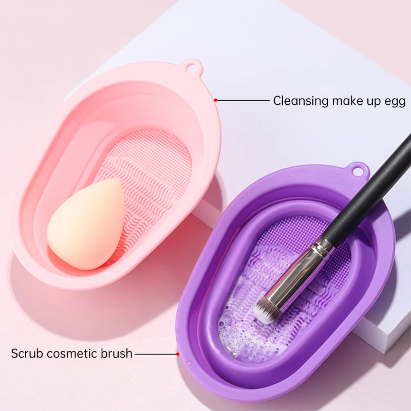 

RANCAI 1Pcs Collapsible Silicone Brush Egg Pad Clean Washing Tools for Makeup Brushes Scrubber Board Cosmetics Cleaning Mat Kit